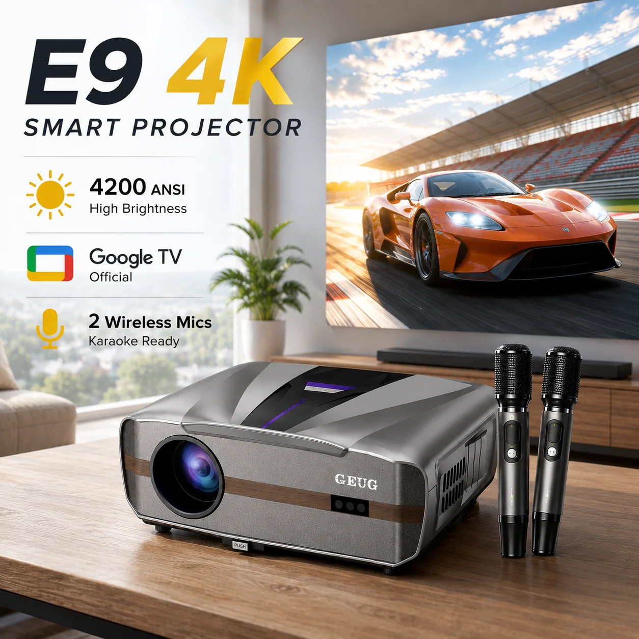 Home Cinema Karaoke Projector - New E9 4KUHD Projector Smart 4200ANSI