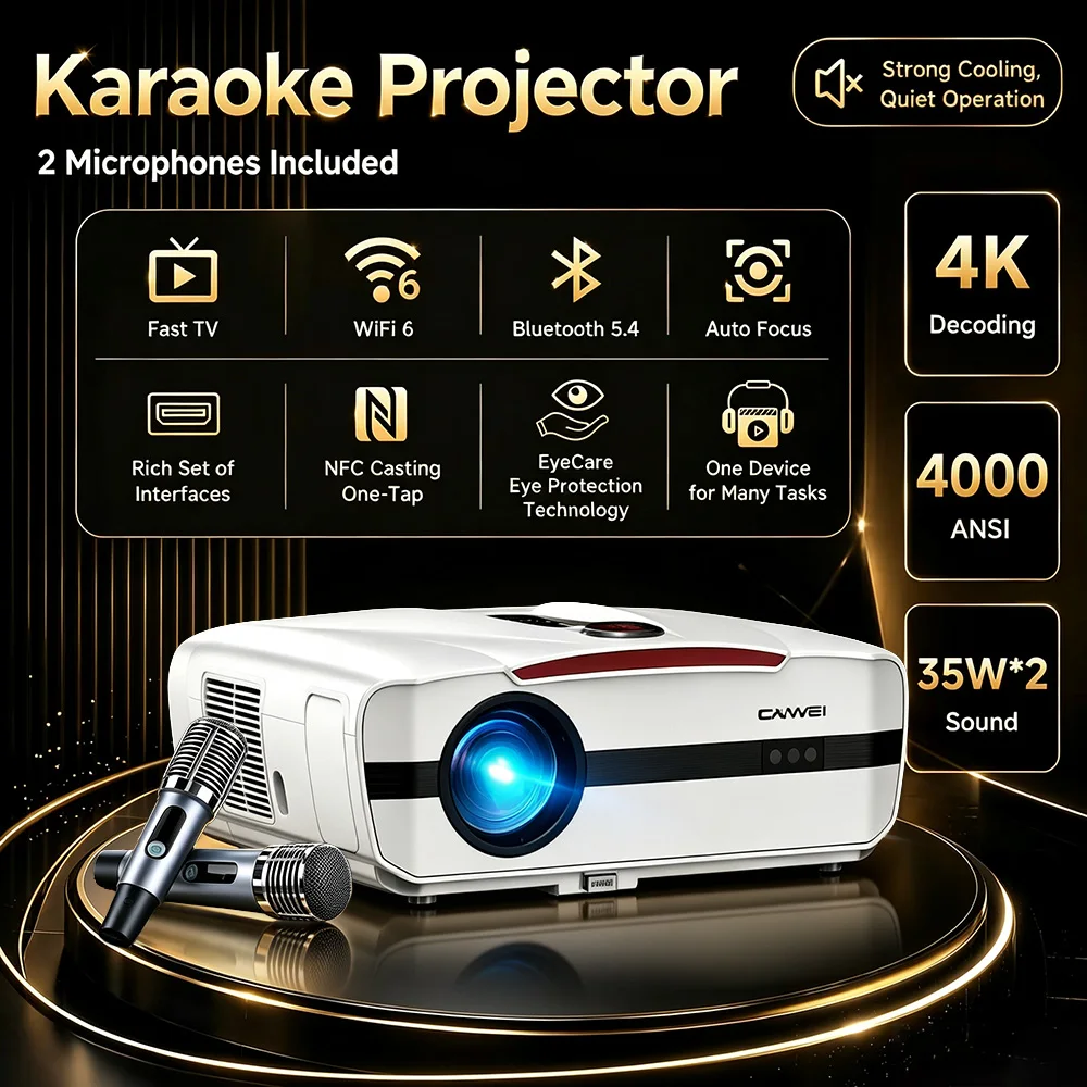 Home Cinema Karaoke Projector - 4K Projector 4000ANSI Karaoke Home Theater