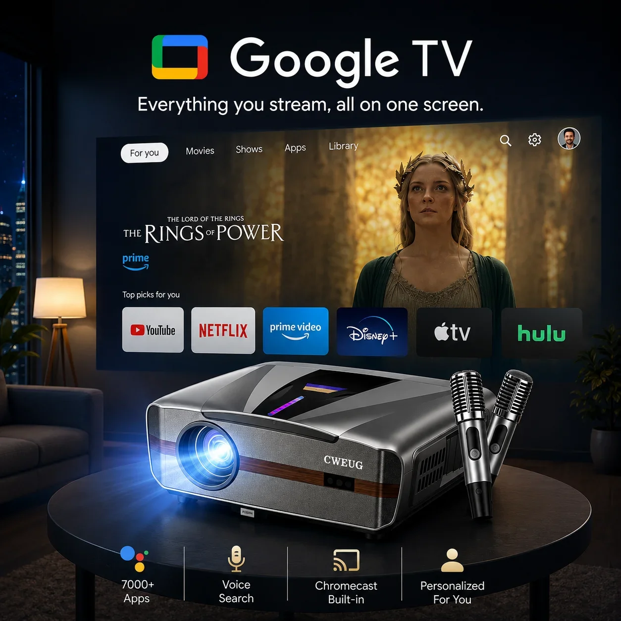 New E9 4KUHD Projector Smart 4 - Home Cinema Karaoke Projector ulasan dan harga